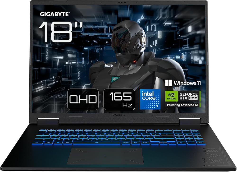 GIGABYTE GAMING A18 PRO Slim Gaming Notebook, 18 inç 165Hz QHD 16:10 3ms IPS Ekran, NVIDIA GeForce RTX 5080 16GB 115W, Intel Core 7 240H, 32GB DDR5 RAM, 1TB SSD, Windows 11 Home