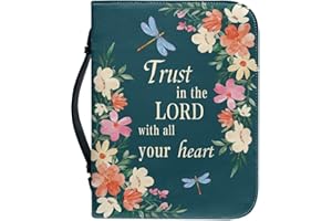 Kuiaobaty Lord Quotes Print Bible Cover with Handle, Flowers Dragonfly Faux Leather Book Cover Case with Zipper, Small Lager 4 Size