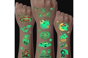 ‎YICOONUO Halloween Tattoos für Kinder, 20 Blätter Leuchtende Tattoos Set, Temporäre Tattoo Halloween,Halloween Party Gefälligkeiten Geisterfest Deko Kinder