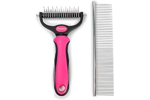 GLÜCKPET Cepillo para Perro, Elimina el Pelo Muerto, Desenreda Nudos, Rosa, con Peine, Certificado CE