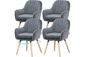 ‎ELUCHANG ELUCHANG Esszimmerstühle 4er Set, 360° Drehbar, 10cm Dicke Polsterung Stuhl mit Hohen Armlehnen, Grau Samt, bis 150 kg Belastbar, für Schlafzimmer Küche Wohnzimmer