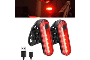 TEUENA 2 Pack LED Rear Bike Lights, Bike Tail Light USB Rechargeable, Bicycle Taillight with 4 Lighting Modes Waterproof, Back Light for Cycling Helmet Safety Warning LED Mountain Tail Lamp (Red)
