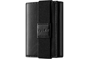 VULKIT Męskie portfele, minimalistyczny skórzany portfel na karty, blokowanie RFID, potrójnie składany portfel, wąski portfel na karty kredytowe, portfel dla mężczyzn z 3 okienkami na dowód osobisty,