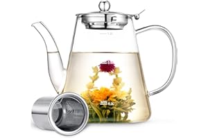 ZPOSE Glass Teapot with Infuser, 1200ml Tea Pot with Removable Strainer for Loose Leaf Tea and Blooming Tea, Stovetop Safe Tea Kettle, Hand Crafted Borosilicate Glass Tea Maker with Scale Line, Tea Gift Set