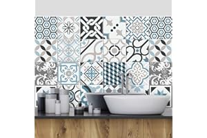 RE-COVERTILES - Autocollants Carrelage Salle de Bain et Cuisine 10 Pcs 20x20 cm - PS00054 Décoration murale en carrelage mosaïque PVC imperméable style carreaux de ciment Azulejos