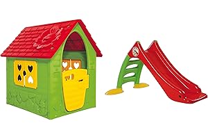 JT-LIZENZEN Dohany Spielhaus grün rot Kinderspielhaus Gartenhausmit Rutsche120 cm Indoor Outdoor +2J