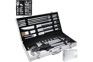 tectake® Malette Accessoires Barbecue 18 pièces en Acier Inoxydable Coffret Aluminium Kit Accessoires Grill Plancha Brasero BBQ Ustensiles Barbecue Ustensiles de Cuisine Grillade Cuisine exterieure