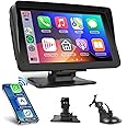 Hodozzy Wireless CarPlay Screen for Car Android Auto Protable Car Stereo, 7'' Touch Screen Car Radio Airplay Voice Control Bluetooth FM AUX Mirror Link Display Car Player Carplay Screen for Car