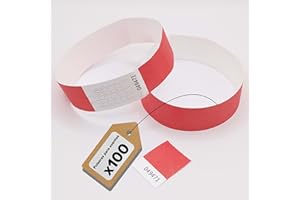 Europaband Juego de 100 pulseras tyvek para identificación en eventos y fiestas – resistentes a las roturas e impermeables (rojo)