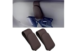 ‎ANWLKI Anwlki Uchwyt na okulary do samochodu, osłona przeciwsłoneczna, 2 opakowania, magnetyczne, skórzane, na okulary przeciwsłoneczne, uchwyt na okulary samochodowe, klips na karty biletowe (brązowy mokka)