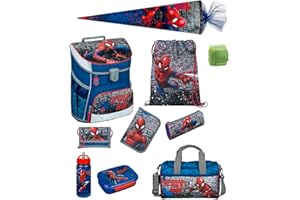 Familando Spiderman Schulranzen Set · Jungen Schulranzen 1. Klasse · Scooli Campus Fit Schultasche · ergonomisch & leicht · 10tlg. mit Sporttasche und Schultüte