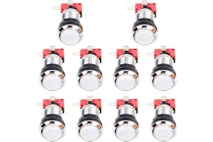EG STARTS 10x Chrome LED Allume Les Boutons-poussoirs Lumineux avec Le commutateur Micro Terminal de 4.8mm pour Les Jeux vidéo de Machine d'arcade Mame Jamma Partie Le Bouton 12V (Blanc)
