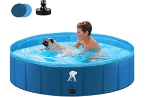 Fwiull Bañeras para Piscina Perros Plegable,Piscina Perros Grandes,140 x 30 cm, bañera para Perros, Piscina Estable, para Mascotas, niños, Piscina, Antideslizante, portátil, Azul
