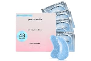 ‎GRACE & STELLA grace & stella - Augenpads Gegen Augenringe, Eye Pads Reduzieren Dunkle Augenringe, Augenpads Gegen Tränensäcke und Falten, Kühlende und Erfrischende Augen Pads Masken, Gel-Eyepads [48 Paare, Blau]
