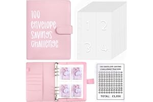 Frendour 100 Envelopes Saving Challenge,100 Envelope Challenge Budget Binder with Upgraded Cash Envelopes,Money Saving Wallet with 25 Money Saving Trackers to Save £5050(Pink)