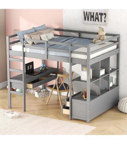 Lit Mezzanine 140x200 étagères échelle De Rangement Pour Habillage