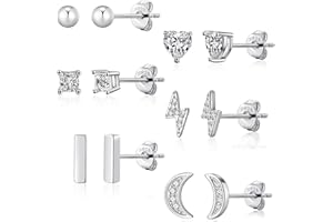 VEEDOFA 4 Pairs Silver Stud Earrings for Women, Hypoallergenic 925 Sterling Sliver Stud Earrings Set, Zirconia Ball Heart Cartilage Piercing Ear Studs for Teens Girls Gifts