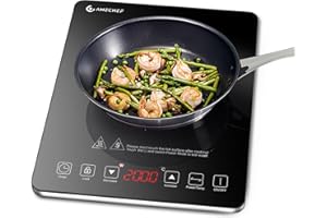Placa inducción, Portátil Placa de inducción AMZCHEF con diseño ultrafino, 10 niveles de temperatura y 10 ajustes de potencia, 2000W, cronómetro de 3 horas, cerradura de seguridad