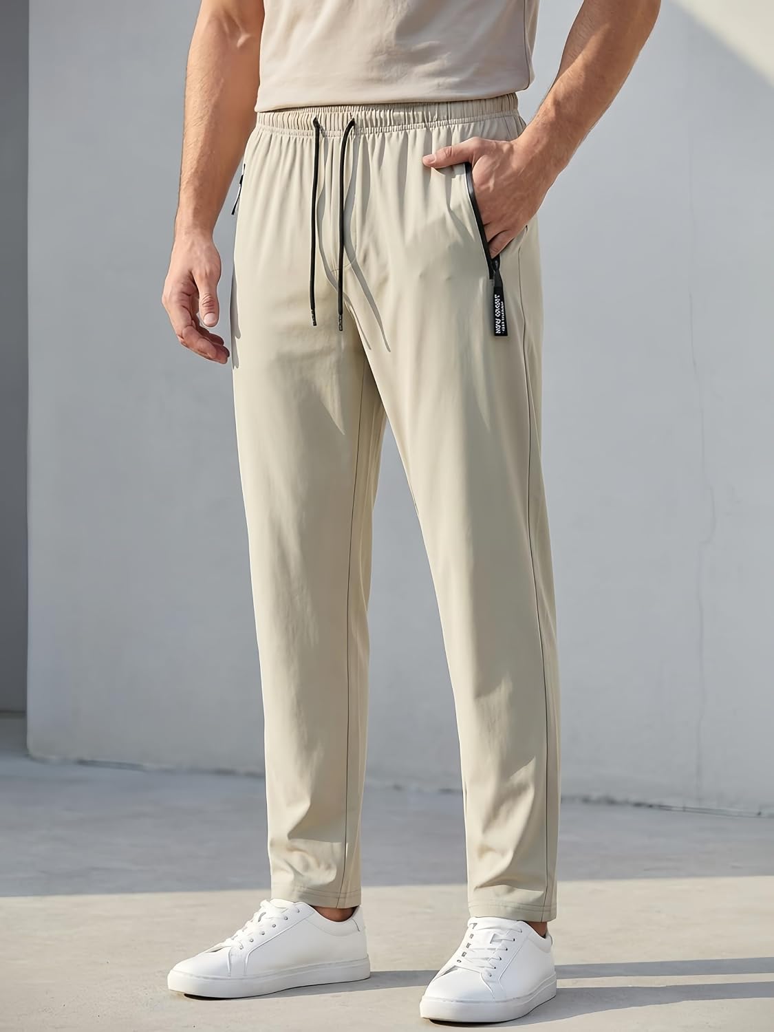 Pantalones deportivos para hombre, pantalones deportivos ligeros de secado rápido con cintura elástica y bolsillos con cremallera