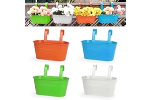 OGIMA 4pcs Large Hanging Flower Pots, Metal Iron Wall Planter Indoor/Outdoor for Railing Fence Balcony Garden Home Decoration with Detachable Hooks (4 Colors)