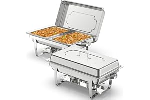 NARRA 9L Chafing Dish Buffet Set,2 Pack Buffet Servers Catering Heat Container Set, Stainless Steel With Half Size Food Containers, Foldable Frames Food Warmer Set for Catering, Buffet, Wedding Parties