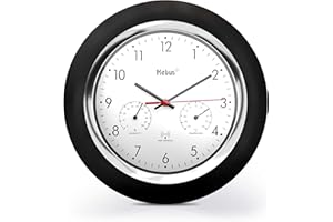 Mebus Zegar ścienny sterowany radiowo z termometrem i higrometrem/czarna rama/biała tarcza/średnica 24 cm/okrągły/model: 19453/kolor: czarny, biały