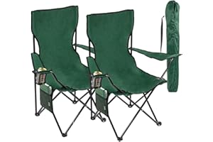 Livhome Set of 2 Camping Outdoor Folding Chairs in Green - Lightweight Portable Chair with 600D Polyester & Rip Stop | Heavy Duty Steel Frame with Cup Holder and Side Pocket