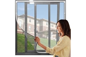 UtauHom Adjustable DIY Magnetic Fly Screen Window Max 120 x 110cm-Fits Any Smaller Size,Fiberglass Mesh,Full Frame Magnetic Strip,Easy Install,Keep Fly/Mosquito Out（White Frame Grey Mesh)