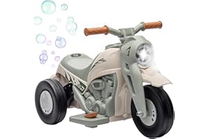 AIYAPLAY Moto électrique Enfants, 3 Roues, 6 V, 3 km/h, Voiture électrique Enfants avec Fonction de Bulles, Effets Lumineux et sonores, 2 à 5 Ans, Charge Max. 30 kg, crème