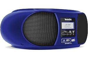 TechniSat DIGITRADIO 1990 – stereo-Boombox z DAB +/FM i odtwarzaczem CD (strumieniowe audio Bluetooth, wejście słuchawkowe, USB, AUX in, funkcja ładowania, zegar, moc wyjściowa 2 x 1,5 W) niebieski