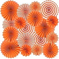 Décoration Fête Anniversaire Orange Bohème - 14 Pièces (fleurs, éventails, Pompons, Guirlande) - Thème Hippie, Automne - 11