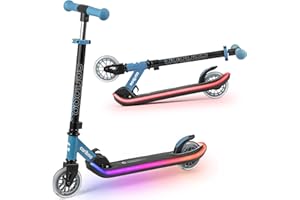 Cariboo Monopatín para Niños De 2 Ruedas con Luces LED, 5 Modos Multicolor Y 6 Colores Sólidos, Altura Ajustable, Plegable, ABEC7, LEDstar