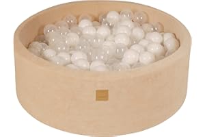 MEOWBABY Bällebad Baby - Rund 90x30cm Ballgruben für Kinder mit 200 Bälle, Samt, Ecru: Weiß/Transparent