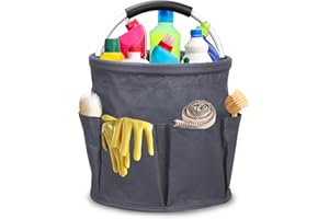 TEFOLA Organizzatore di prodotti per la casa con maniglia, Cestino di pulizia pieghevole multi-tasche, Borsa portaoggetti portatile per prodotti di pulizia, casa, giardino, auto (Grigio)