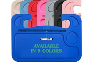 lebogner Steering Wheel Tray, Car Food Trays for Eating with iPad Tablet Slot, Multipurpose Double-Sided Hook On Travel Auto Steering Wheel Desk Table for Laptop & Notebook with Cup Holder, Dark Blue