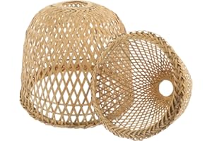 Garneck Rattan-Deckenlampenschirm 2 Stück Lichtabdeckung Weben Hängender Lampenschirm Rustikales Gewebe Deckenbefestigung Schatten Bauernhaus Weiden-Kronleuchter Korb Für Wohnzimmer
