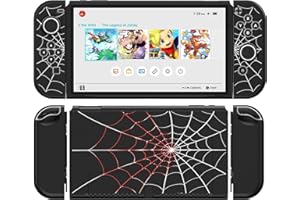 JINGDU Etui kompatybilne z Nintendo Switch OLED 2021, etui TPU akcesoria do konsoli Switch i Grip Joy-Con, ochraniacz na przełącznik z 4 uchwytami na kciuki, czarna pajęczyna
