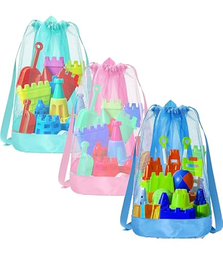 Sac Filet Pliable Pour Jouets De Plage - Grande Capacité, Léger - Idéal Voyages Famille, Plage, Camping - 10