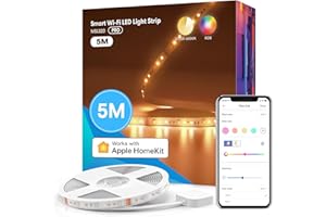 Meross Striscia LED Smart RGB 5M con HomeKit, Compatibile con Apple Home, Alexa e Google Assistant, Luci LED e Bianco Caldo/Freddo, Multicolori per Casa, Festa, Bar, Controllo dall'APP e Vocale