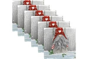 MNSRUU Set di 6 tovaglioli quadrati in stoffa natalizi, motivo con gnomo natalizio, realizzati in poliestere di prima qualità, per cene, feste, Natale