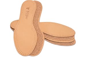 BISON Semelles Chaussures Confort 3 Paires - Semelle Cuir avec du Liège - Semelle anti Odeur et Transpiration pour Homme et Femme (41/42, Beige)