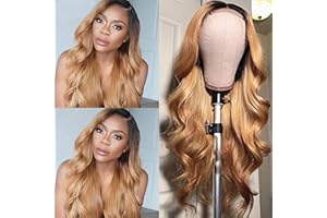 Weeybay Echthaar Perücke für Damen Perücken Body Wave Human Hair Wig 4X4 Lace Closure Ombre Black to Blonde 150% Density Unprocessed Brazilian Remy Hair Glueless 16 Zoll