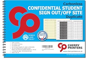CHERRY PRINTERS NCR Confidential Student Sign Out/Off Site Duplicate Wiro Book A4 50 sets Carbonless