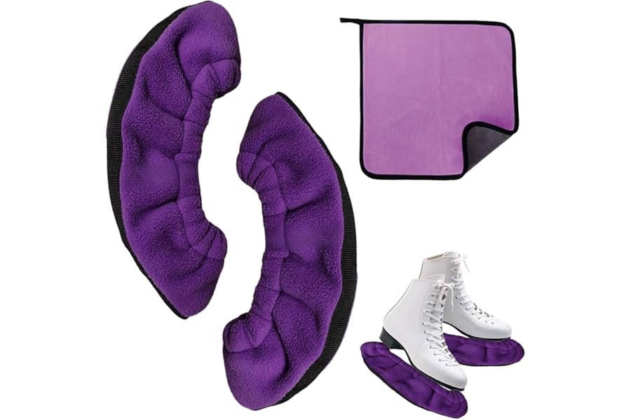 EDLMKM 1 Pair Ice Skate Blade Covers, Ice Skate Soakers, Skate Covers with Two Towel, Winter Skate Guards, Ice Skating Accessories, for Ice Hockey Skates Figure Skating Ice Skates (Purple)