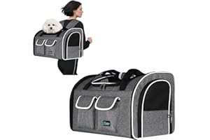 PETCUTE Zaino Gatto,Zaino Trasportino Pieghevole per Cani Taglia Piccola con Borse Portaoggetti,Traspirante Zaino per Cani e Gatti con Materasso Rimovibile,Borsa Trasportino per Animali Domestici