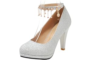 LROEY REOLY Décolleté Donna, Scarpe Tacco a Cono Eleganti Scarpe da Sposa Tacco Alto Punta Rotonda con Plateau con Cristalli, Numero 31-47