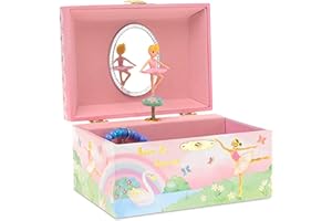 Jewelkeeper - Joyero Musical Infantil con Bailarina, Arcoíris y Pan de Oro - Melodía Lago de los Cisnes - Caja de Música Infantil Madera con Espejo Ovalado y Cajones Extraíbles para Niñas