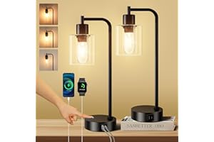 Homelist Touch Lamp Bedside Set of 2, Dimmable Bedside Lamps with USB C+A Charging Ports, Plug in Bedside Table Lamps for Bedroom, Nightstand, Industrial Touch Lights for Home Office-Bulbs Included