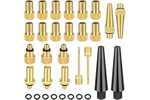MoonSing Bicycle Valve Adapter Set, 32 Pieces Bicycle Valve Adapter Compressor with Sealing Ring, No Air Leakage Pure Copper DV AV SV Valve Adapter for Compressor Bicycle Pump
