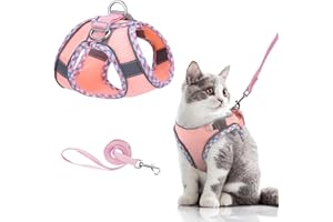 Brifit Katzengeschirr, Katzengeschirr mit Leine Ausbruchsicher, Softgeschirr für Katze mit Reflektierenden Streifen, Verstellbar Katzenweste, Cat Harness [Rosa, XXS] Anwendbares Gewicht: 2-3kg